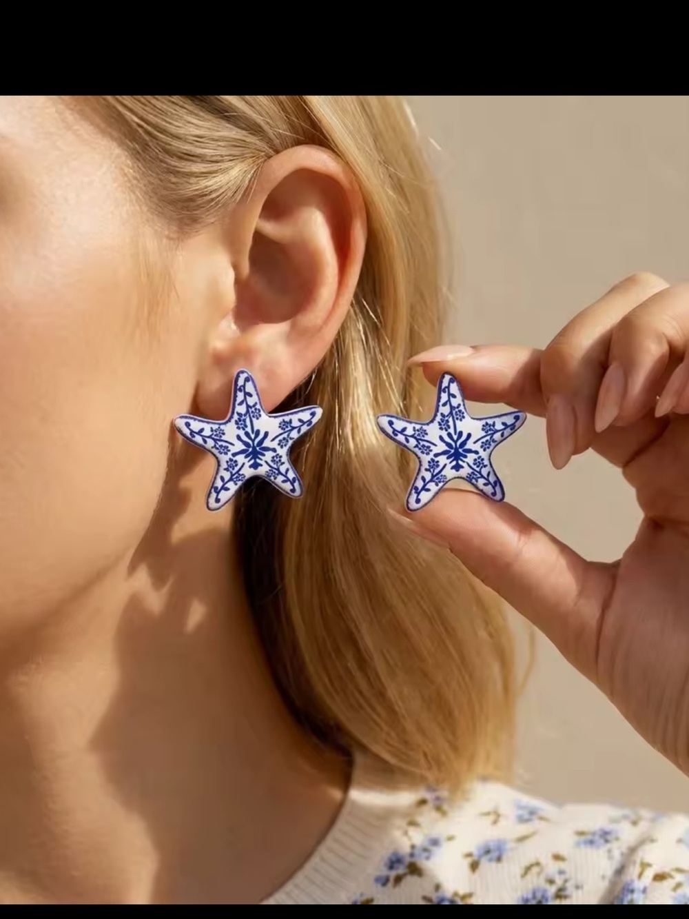 Anthropologie Blue and White Starfish Earrings